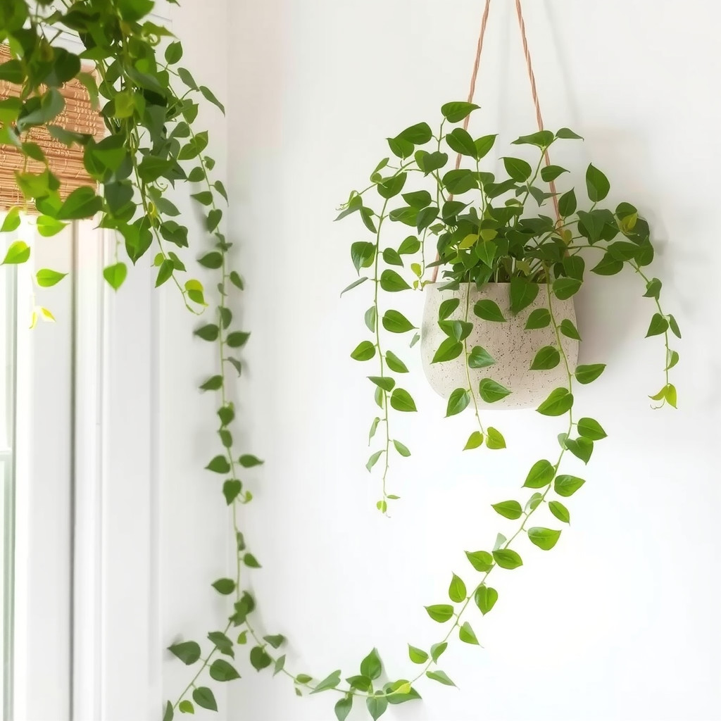 Hanging planter in a sunlit corner