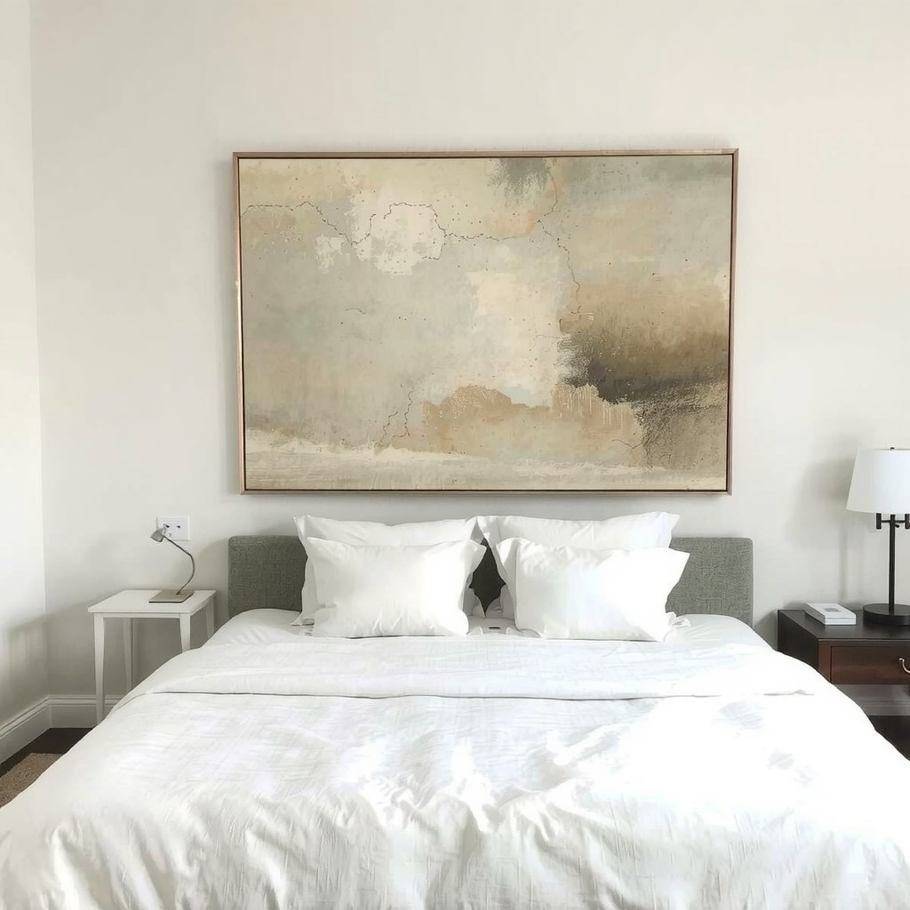 Statement art piece in a clean bedroom