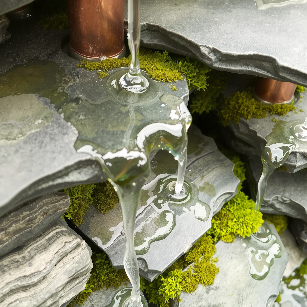 Close-up of slate stones and water textures