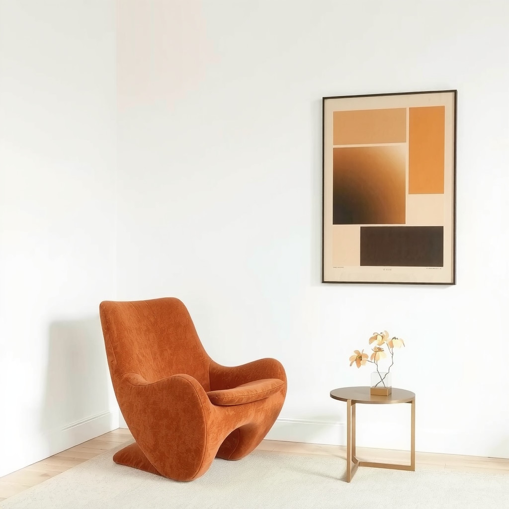 A statement armchair with a sculptural design in a minimal corner