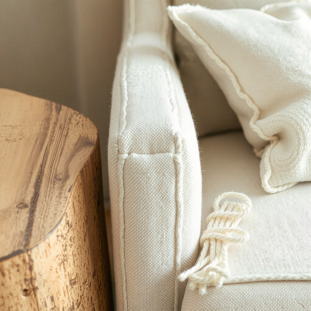 Close up of textured fabrics and wood