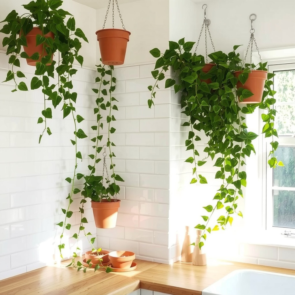 Hanging plants in window