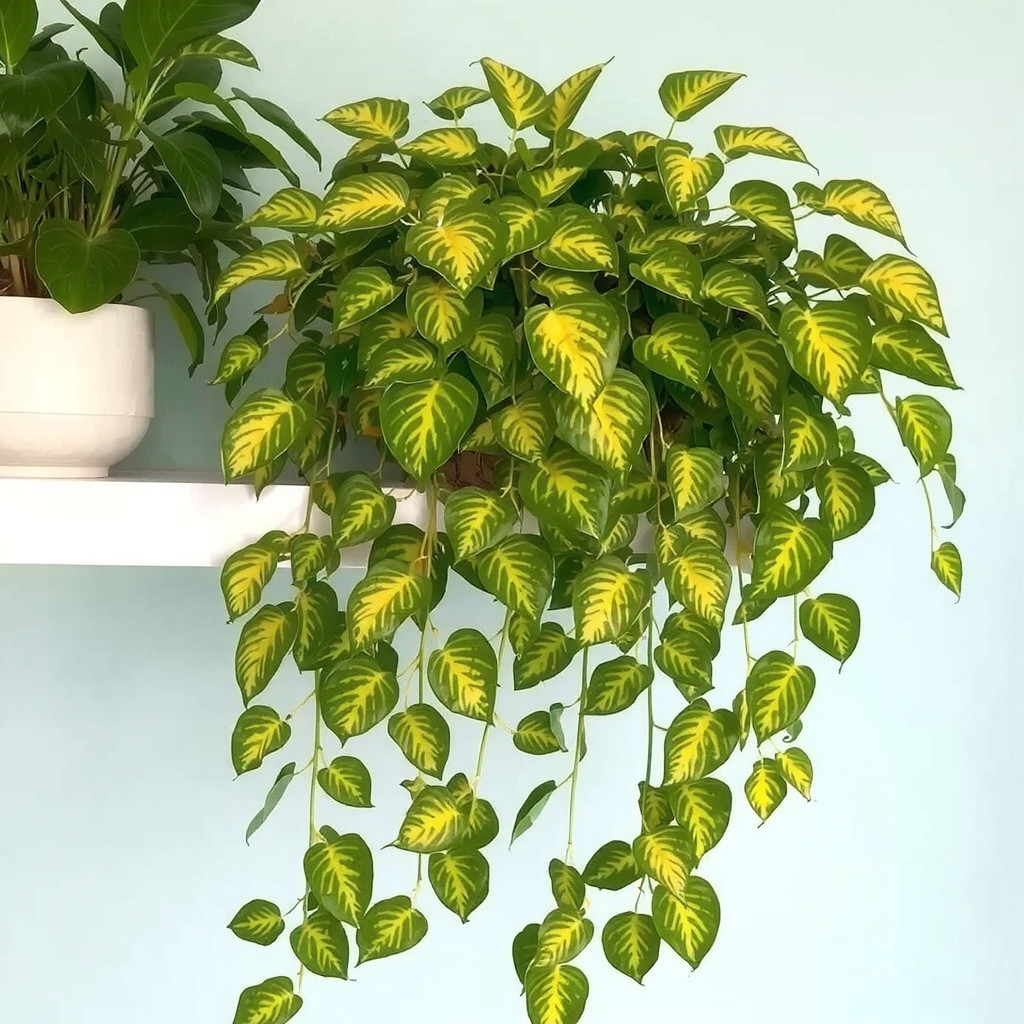 Close up of healthy green pothos leaves