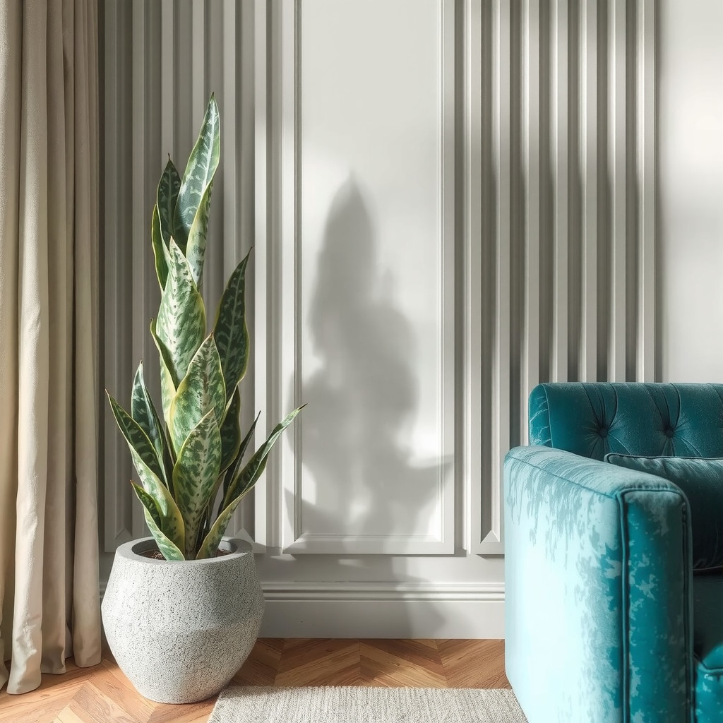 A large architectural Snake Plant in a stylish corner setting
