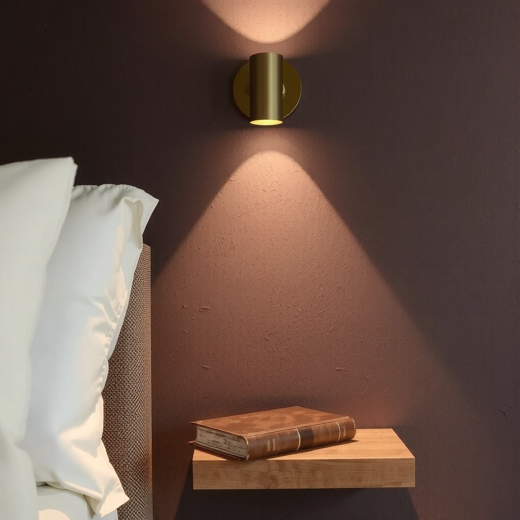 Brass sconce lighting against dark slate wall