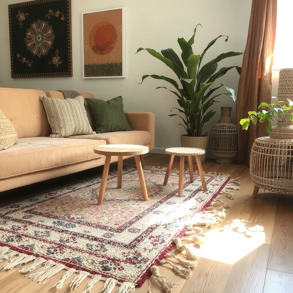 Cozy living room vignette with vintage sofa