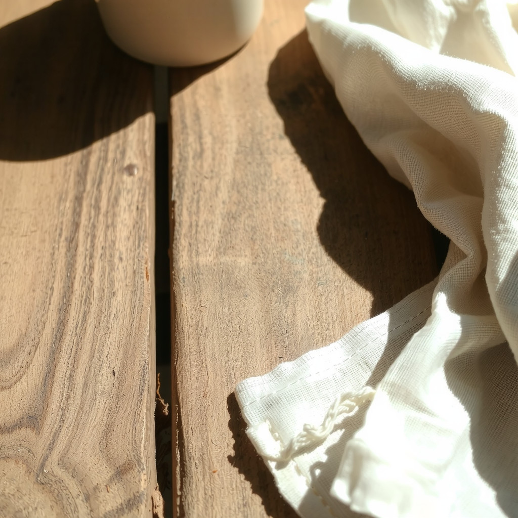 Textured linen and wood details