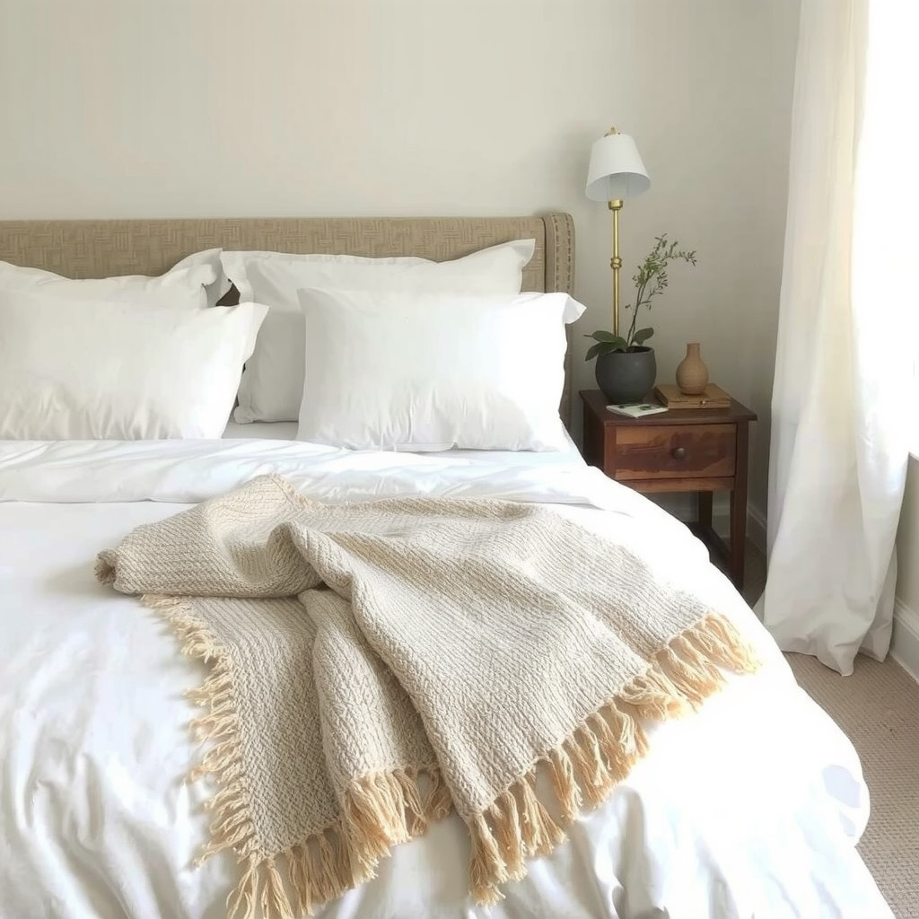 Bedroom with neutral bedding