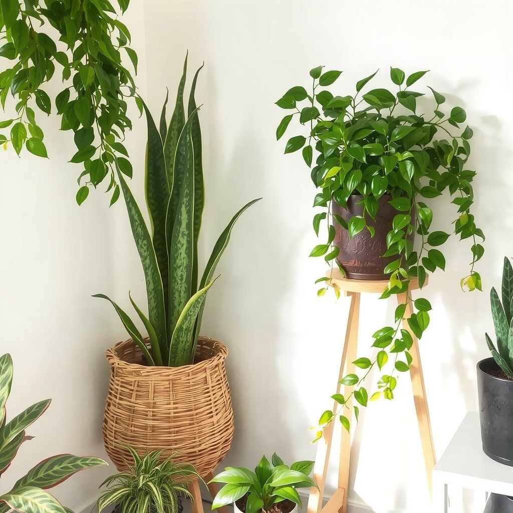 Sunlit indoor plant arrangement