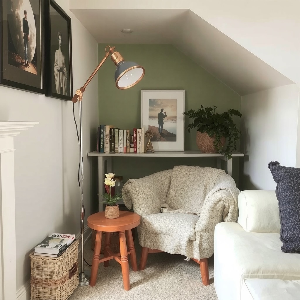 A cozy reading nook with a floor lamp