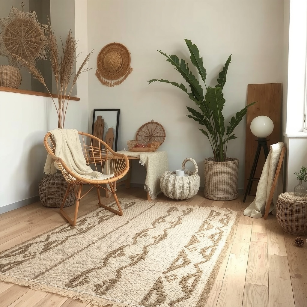 Natural materials and textiles in a living room
