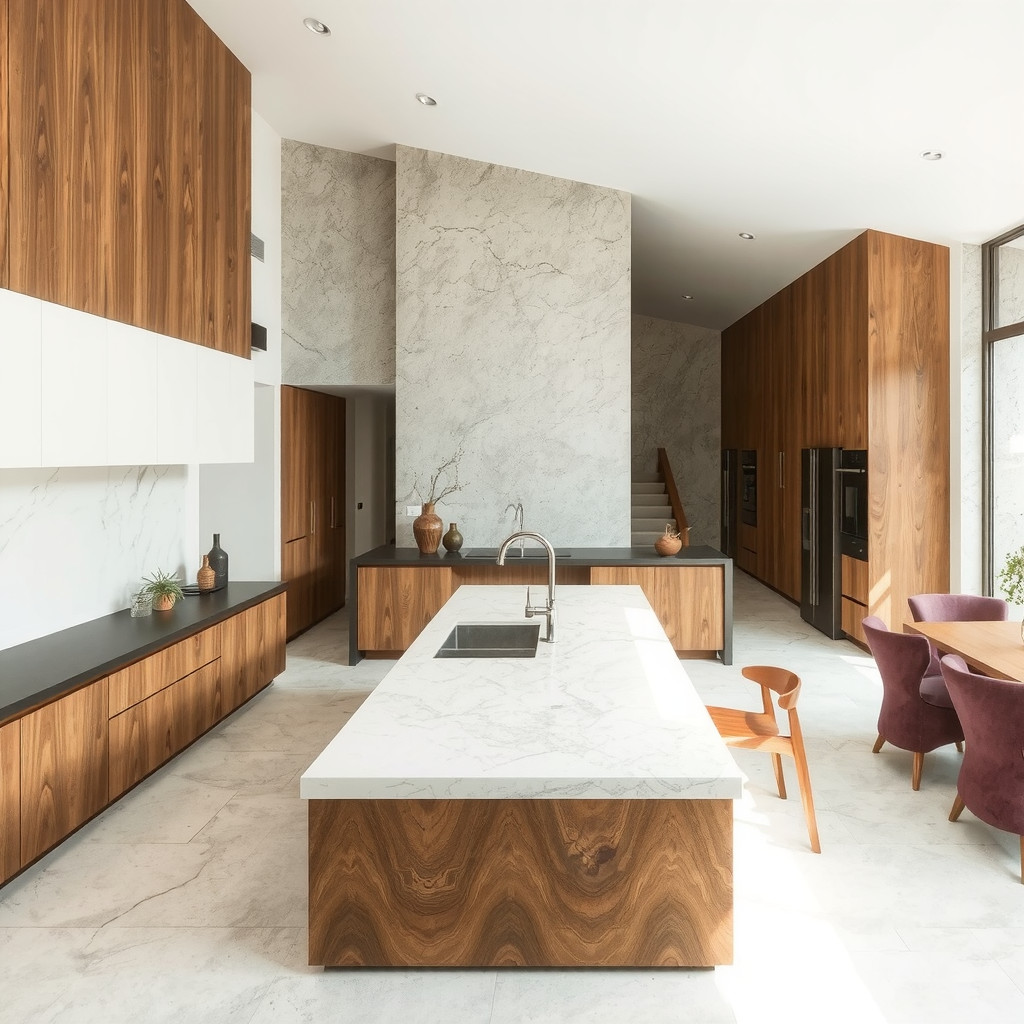 Open plan kitchen with a large island