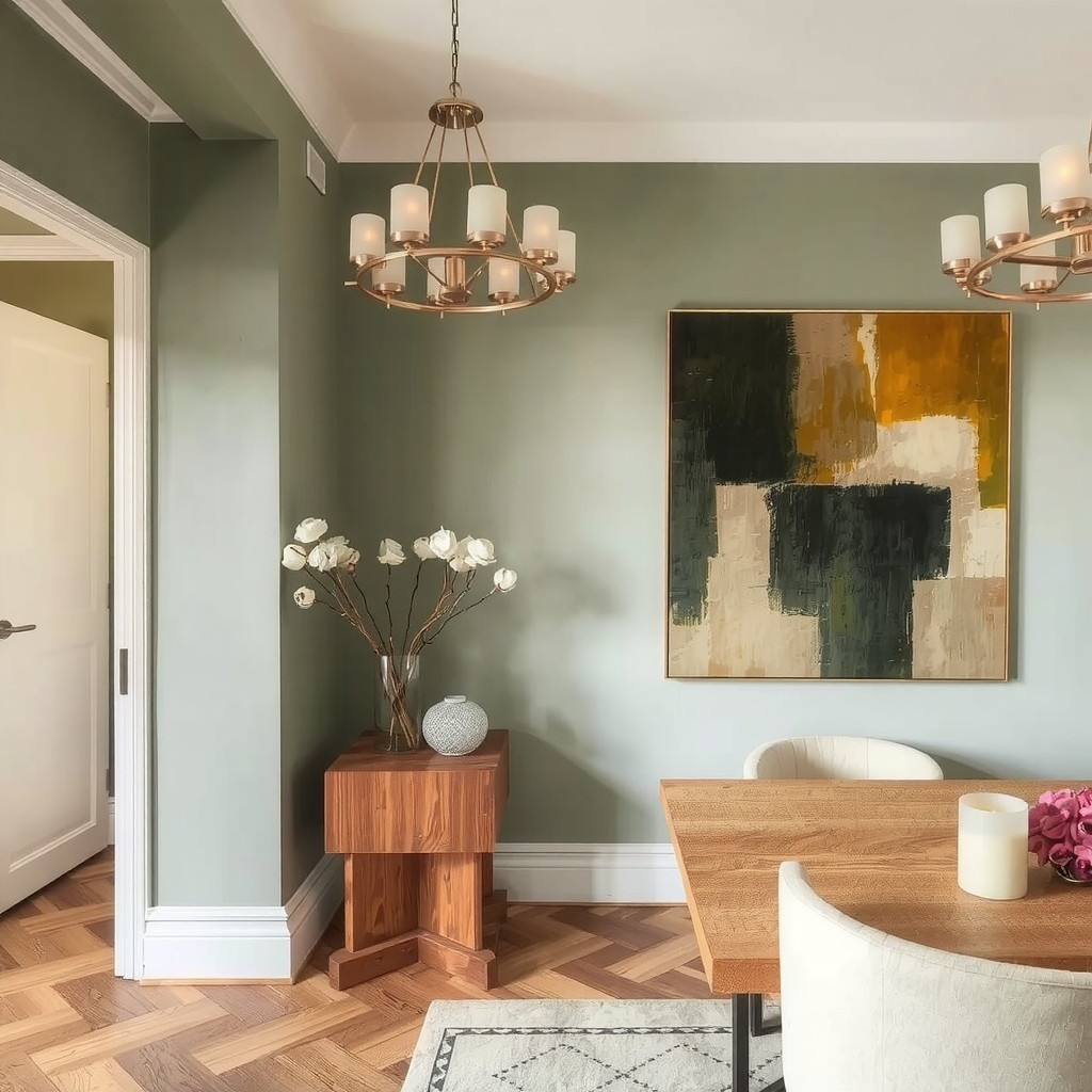 Dining area with a statement light fixture