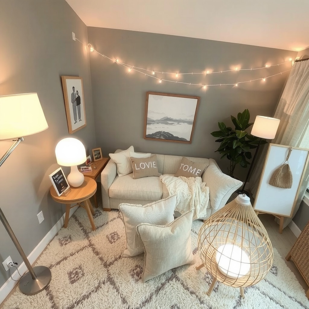 Living room with floor lamps and table lamps