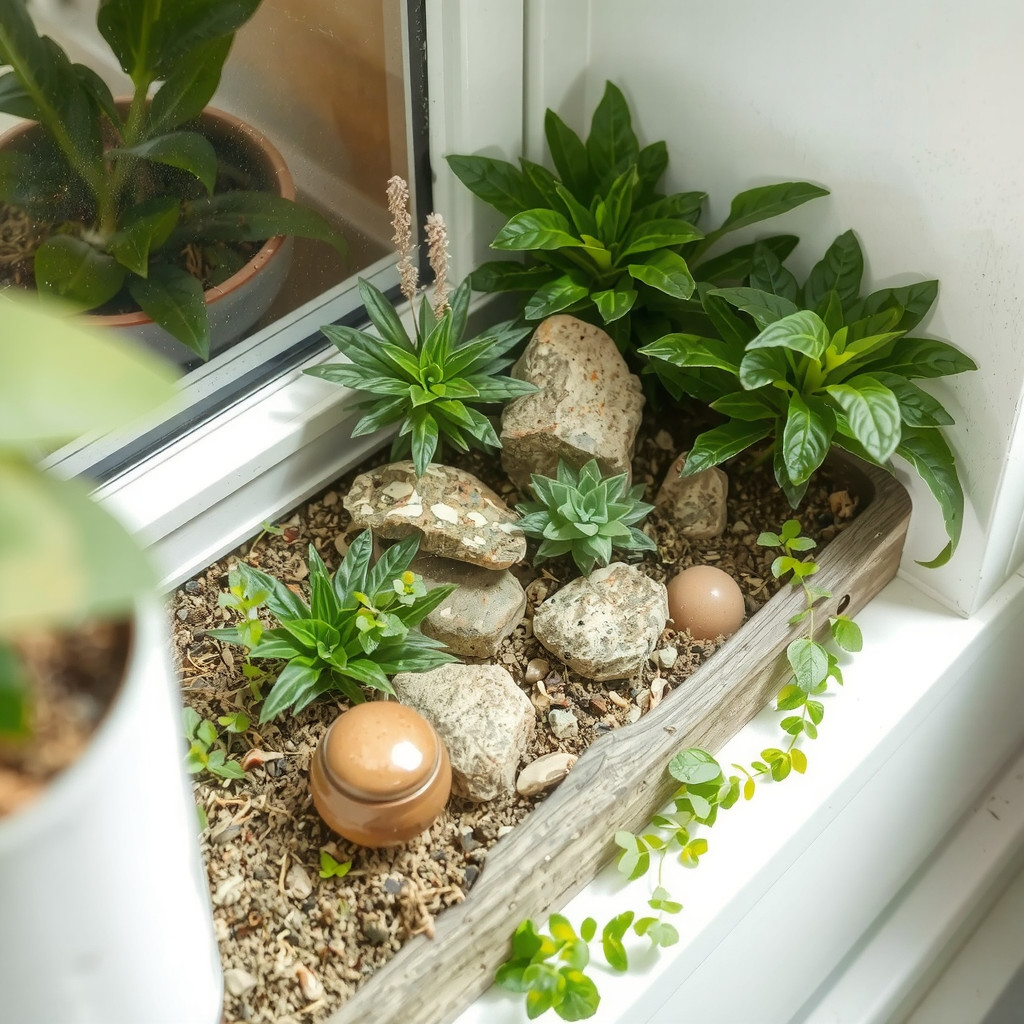 Small indoor garden with lush greenery