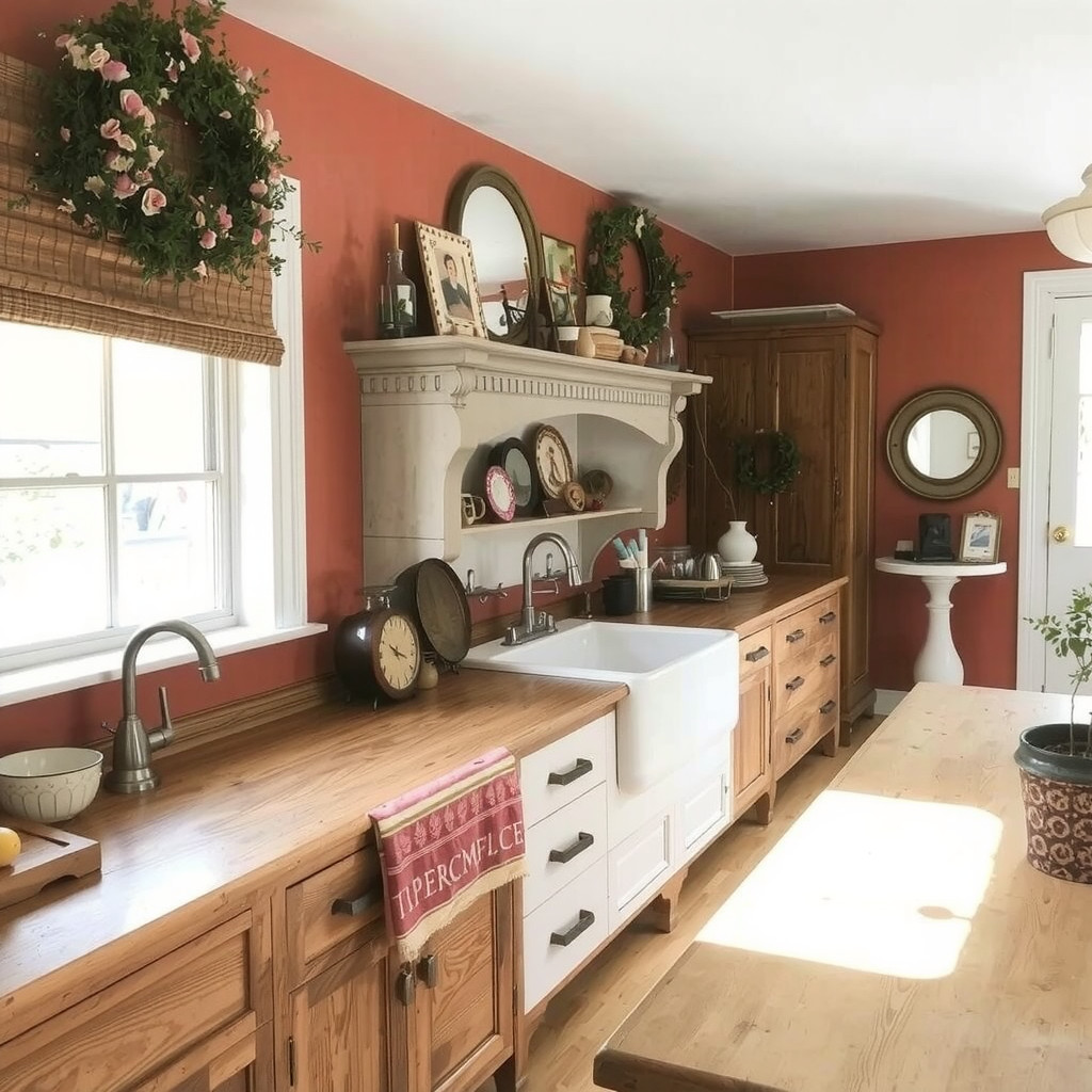 Kitchen with a farmhouse sink and vintage decor