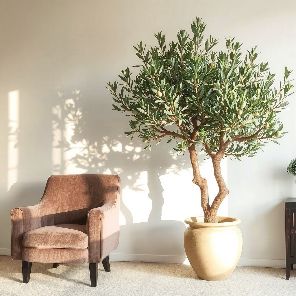 Large statement tree in bedroom corner