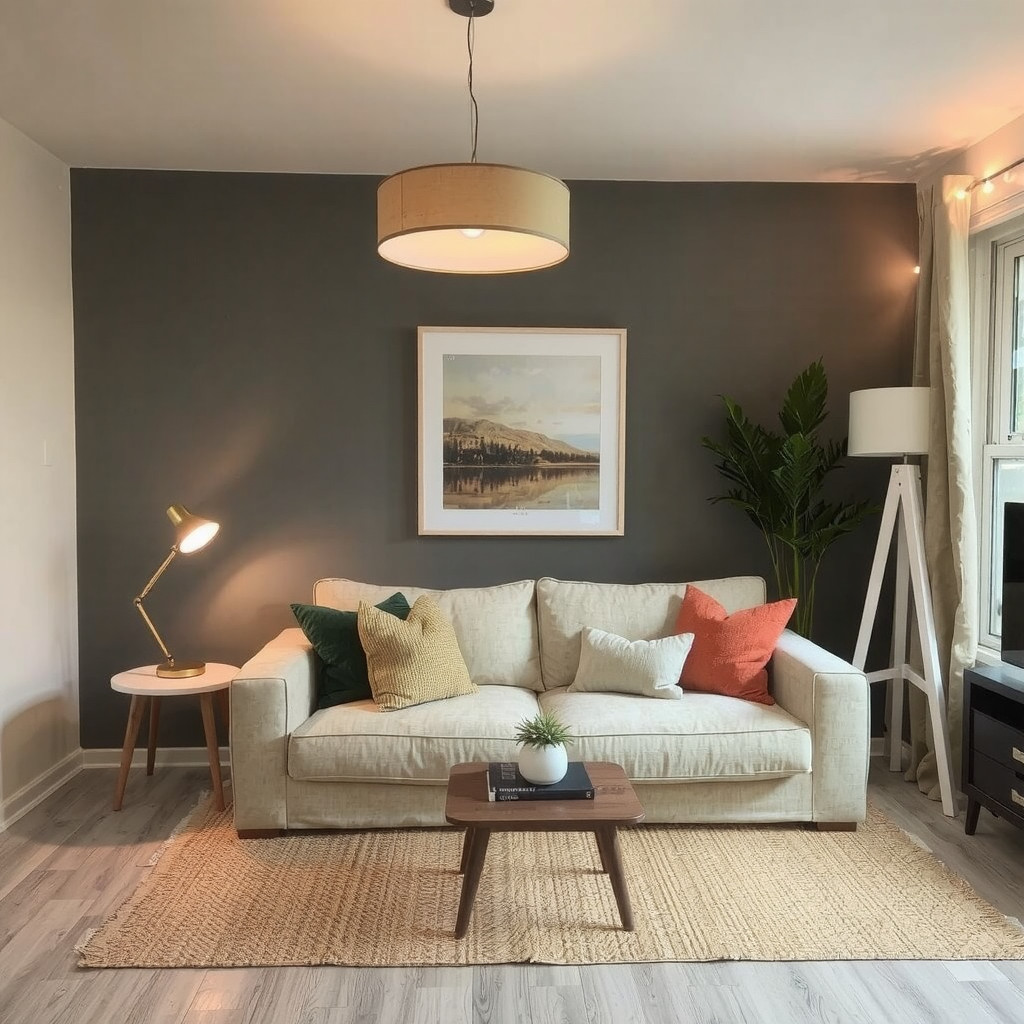 Layered budget living room lighting